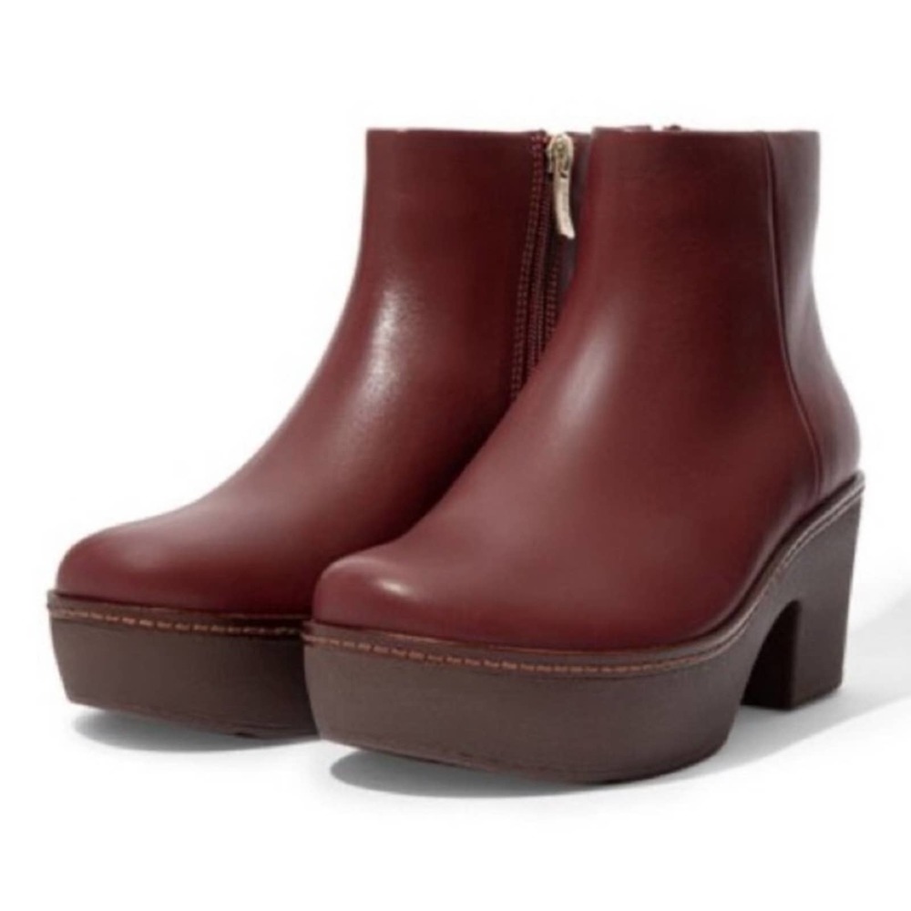New! Fitflop Women's Pilar Platform Bootie In Oxblood Red Leather Size 8
